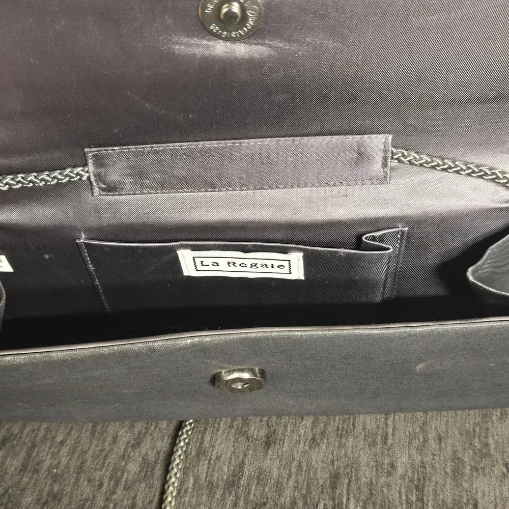 La Regale Gunmetal Gray Satin Metallic Evening Clutch Bag Formal